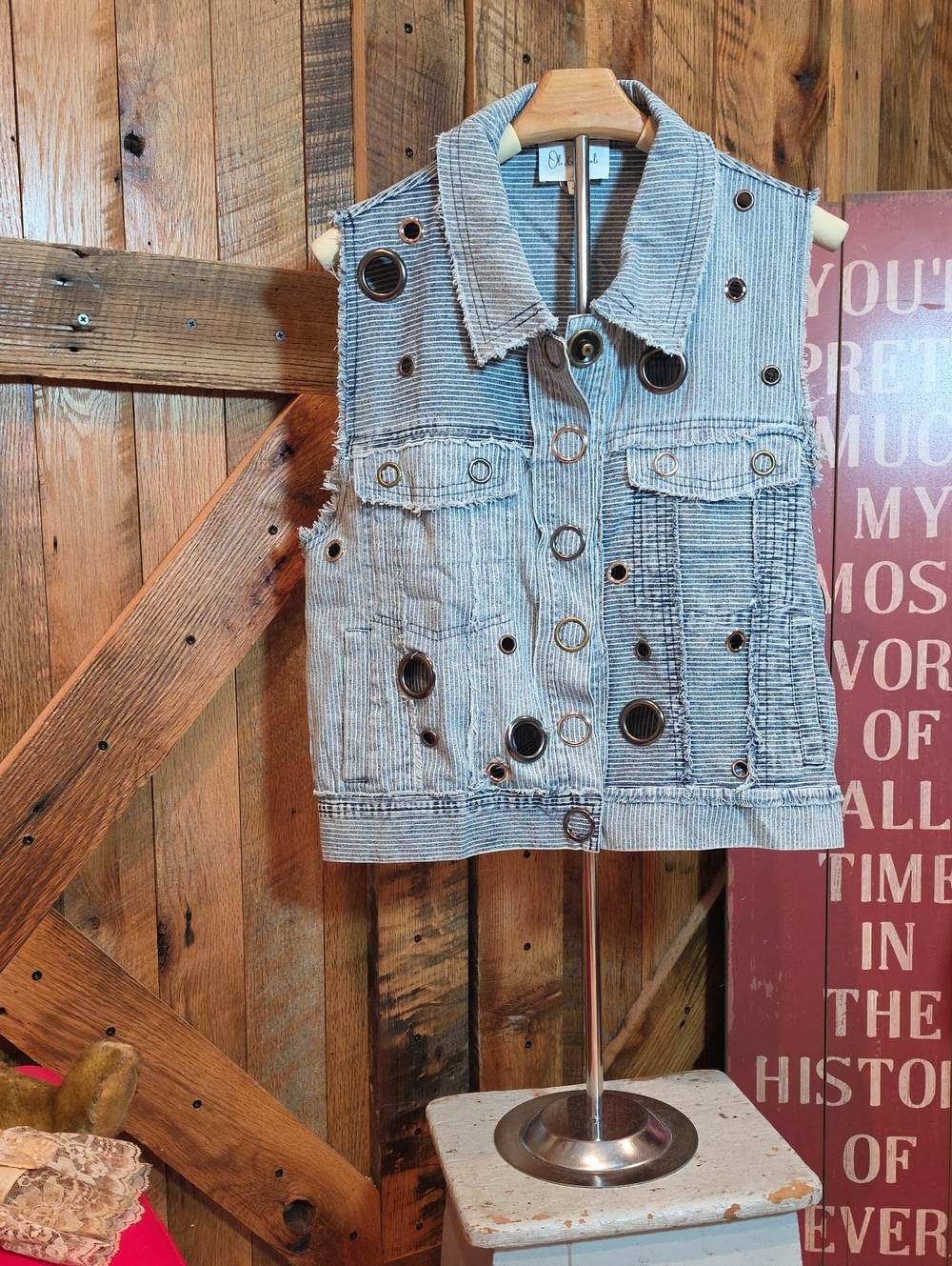 233p Oli & Hali Light Blue Distressed Denim Vest with Grommets